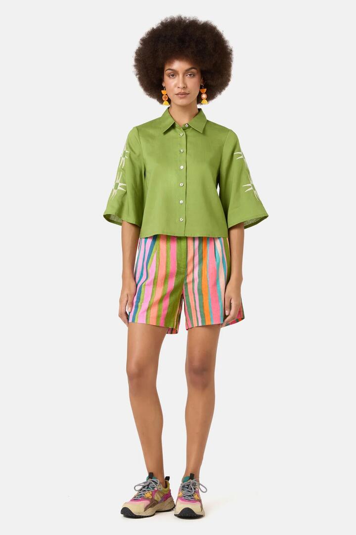 Image of Shirts. Product name - Sunspill Embroidered Shirt in Green colour by brand - Gorman