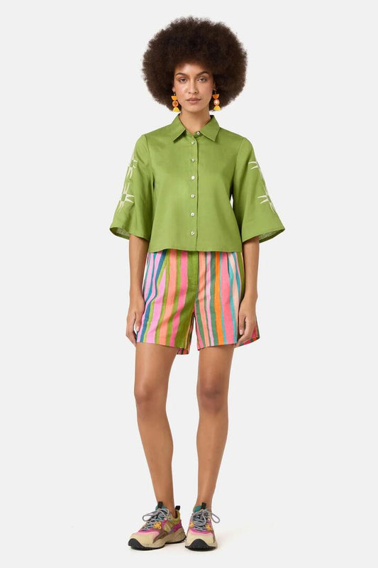 Image of Shirts. Product name - Sunspill Embroidered Shirt in Green colour by brand - Gorman