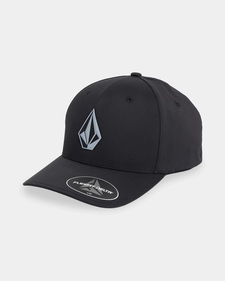 Image of Hats. Product name - Volcom Mens Stone Tech Flexfit Delta Hat Black in Black colour by brand - Volcom