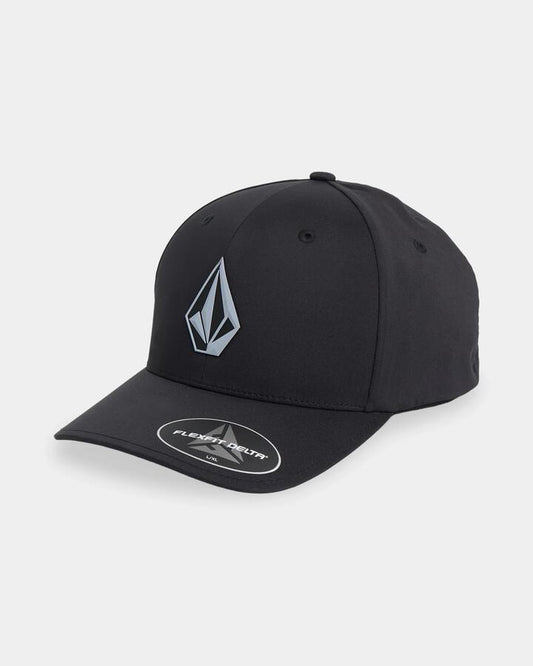 Image of Hats. Product name - Volcom Mens Stone Tech Flexfit Delta Hat Black in Black colour by brand - Volcom