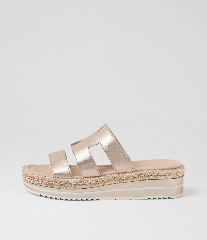 Image of Slippers. Product name - Aopings Platino Leather Slides in Platino colour by brand - MIDAS