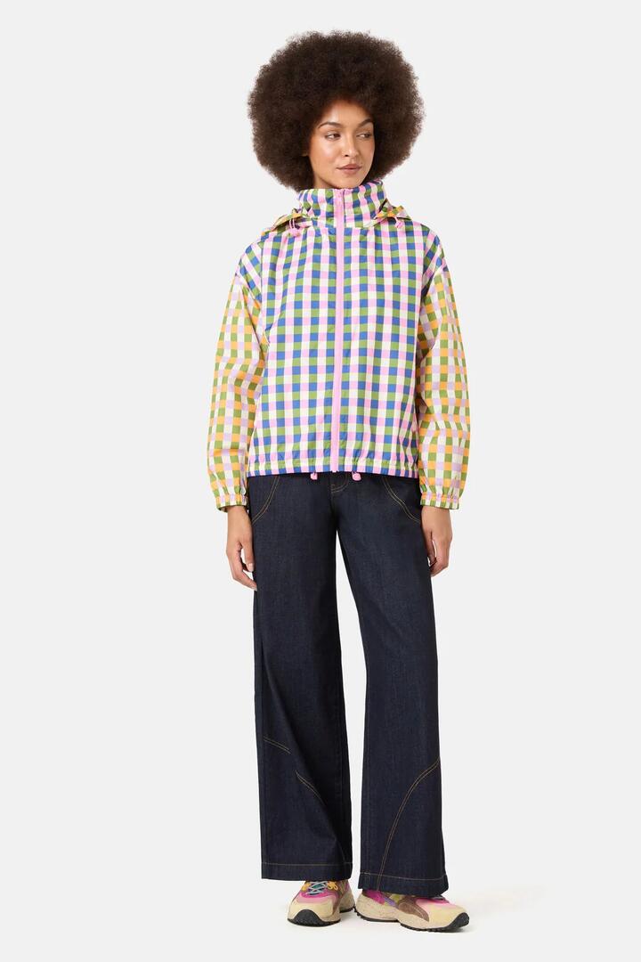 Image of a model wearing Rain Coats. Product name - Gillian Gingham Spray Jacket in Print colour by brand - Gorman