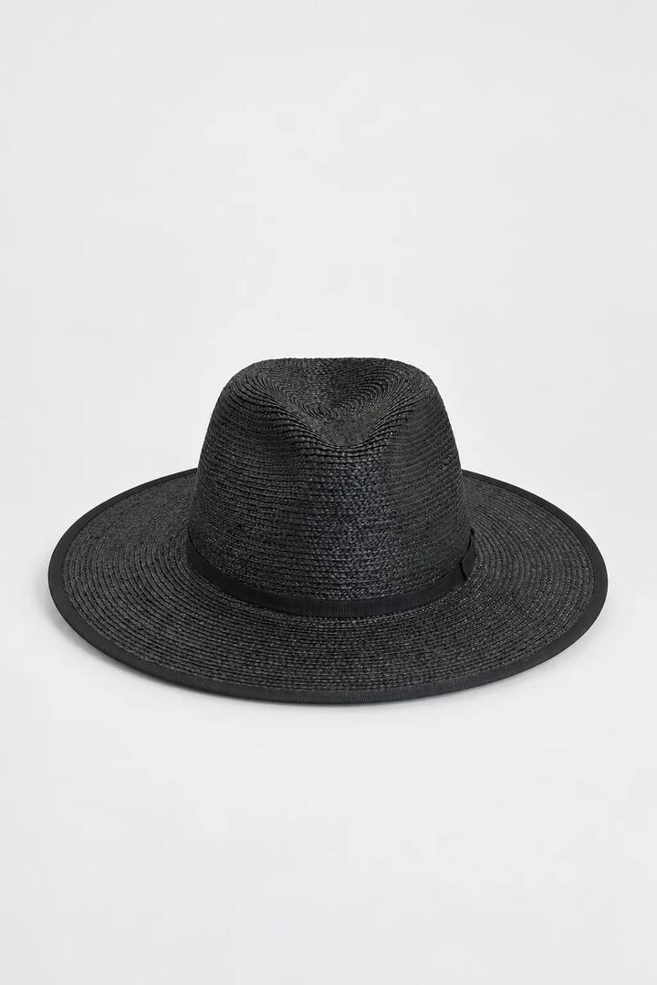 Image of Hats. Product name - Becky Black Raffia Braid Ribbon Trim Panama Hat in Black colour by brand - Among the Brave