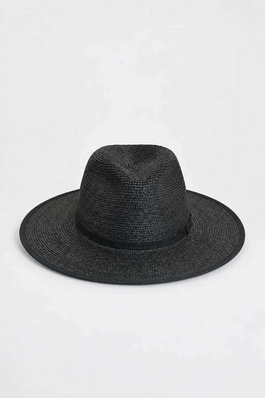 Image of Hats. Product name - Becky Black Raffia Braid Ribbon Trim Panama Hat in Black colour by brand - Among the Brave