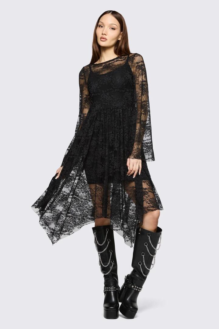 Image of Dresses. Product name - Affinity Goth Lace Dress in Red colour by brand - Black Friday