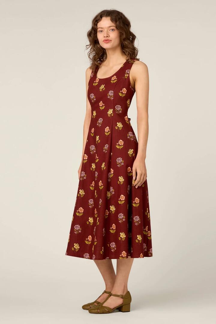 Image of Dresses. Product name - Meika 90S Flower Midi Dress in Rust colour by brand - Princess Highway