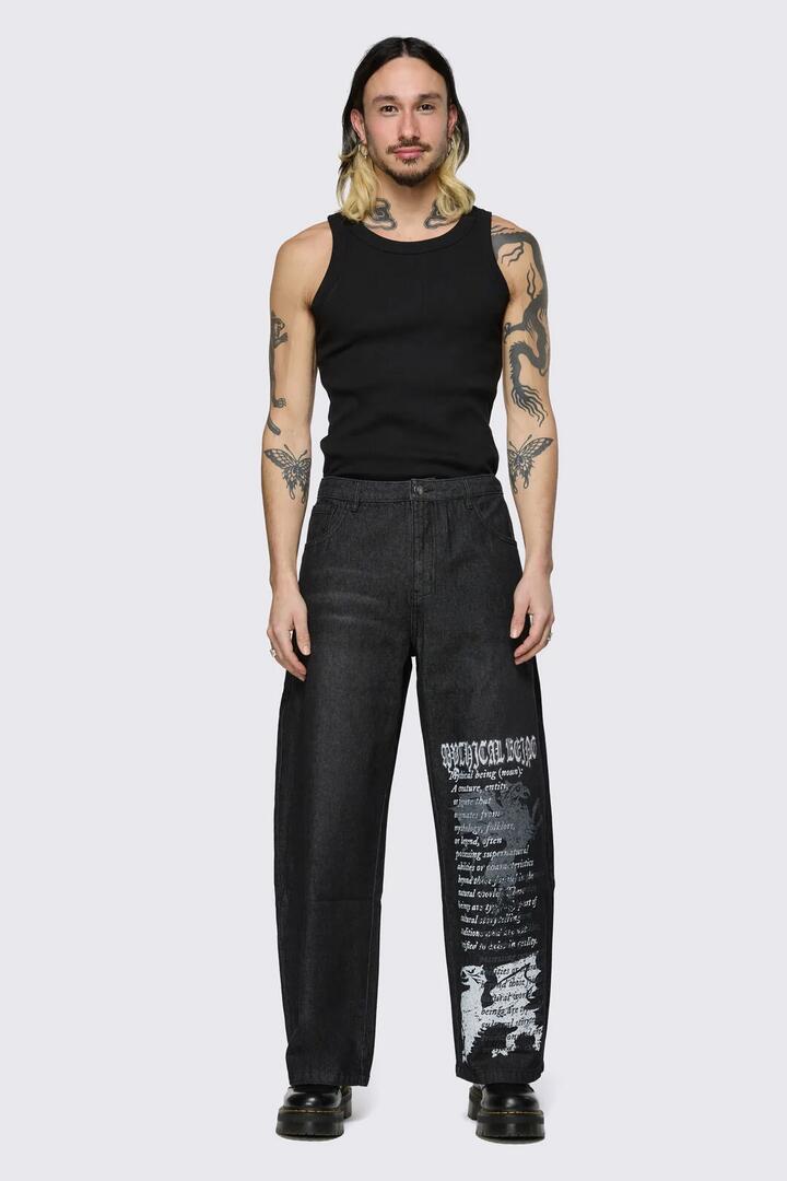 Image of Jeans. Product name - Fealty Graphic Jeans in Black colour by brand - Black Friday