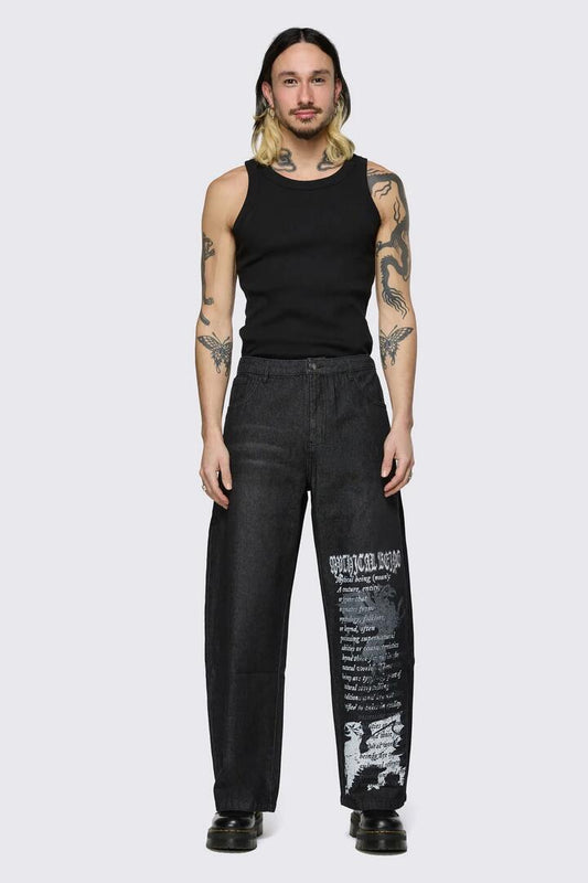 Image of Jeans. Product name - Fealty Graphic Jeans in Black colour by brand - Black Friday