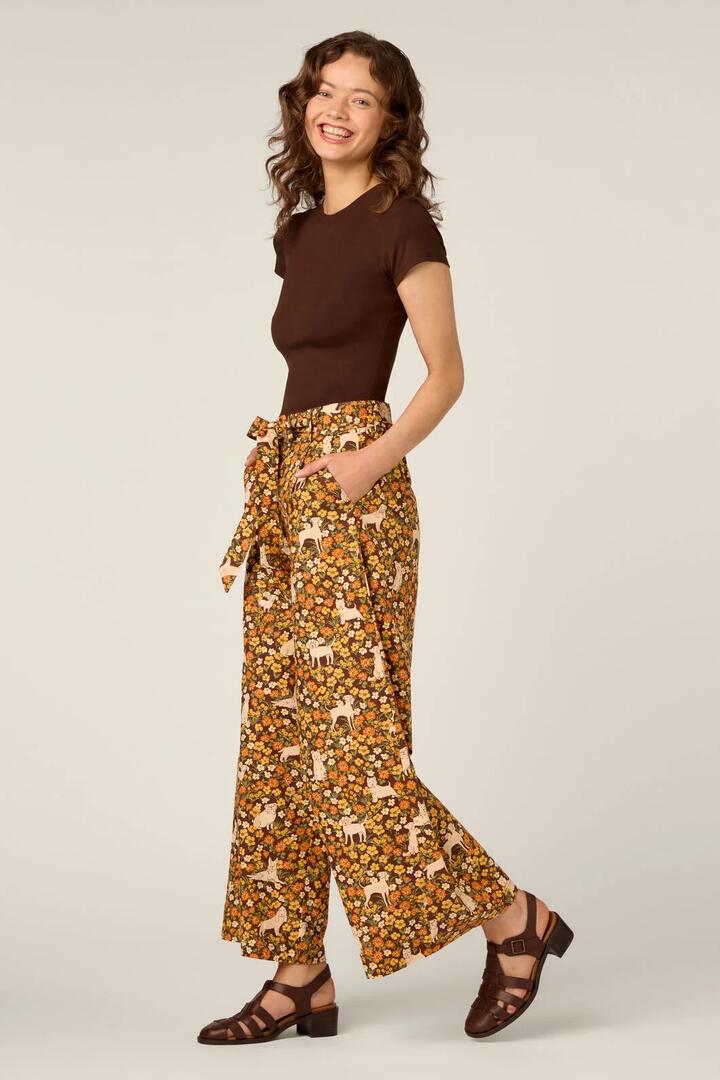 Image of a model wearing Pants. Product name - Dogs & Flowers Culotte in Chocolate colour by brand - Princess Highway