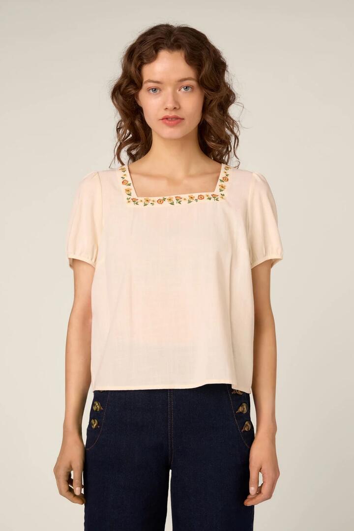 Image of Necklaces. Product name - Flower Chain Embroidered Top in Cream colour by brand - Princess Highway