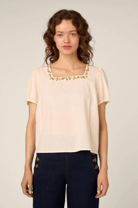 Image of Necklaces. Product name - Flower Chain Embroidered Top in Cream colour by brand - Princess Highway