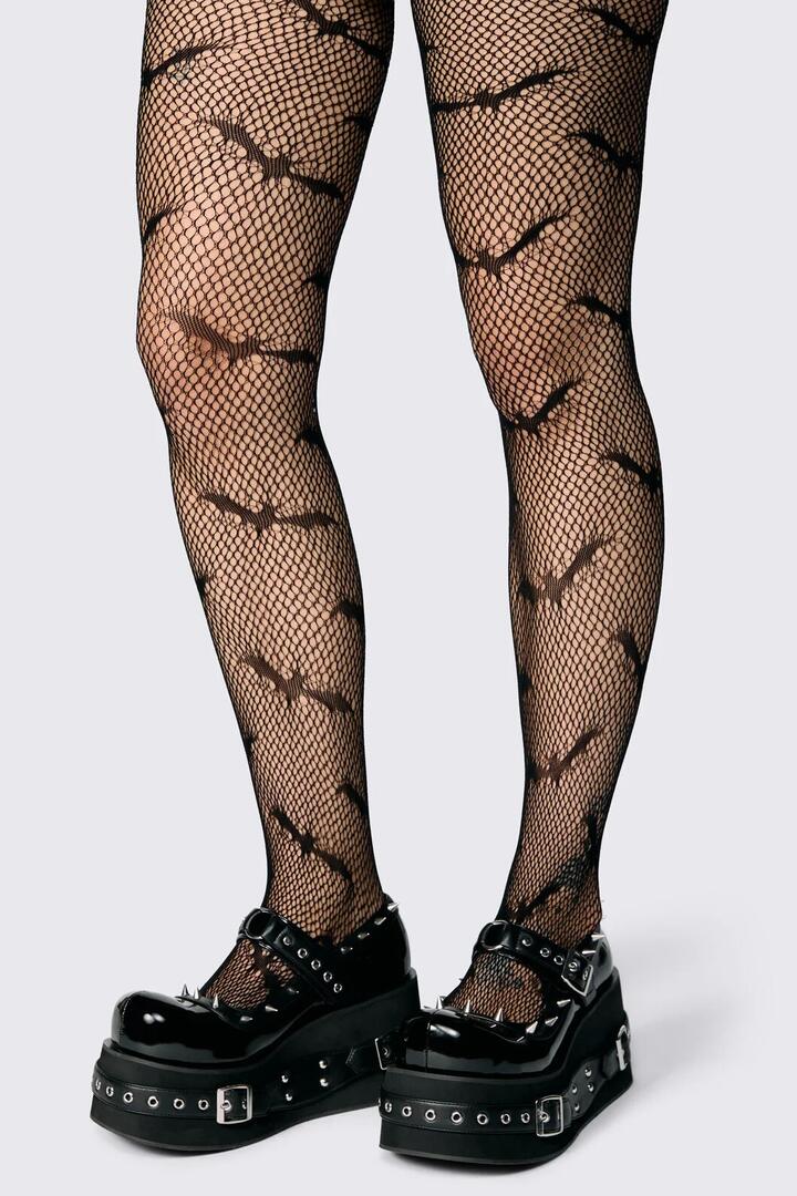 Image of Lingerie. Product name - Bat Fishnet Tights in Black colour by brand - Dangerfield