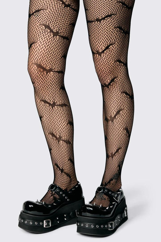 Image of Lingerie. Product name - Bat Fishnet Tights in Black colour by brand - Dangerfield