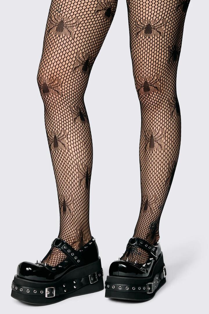 Image of Lingerie. Product name - Spiders Fishnet Tights in Black colour by brand - Dangerfield