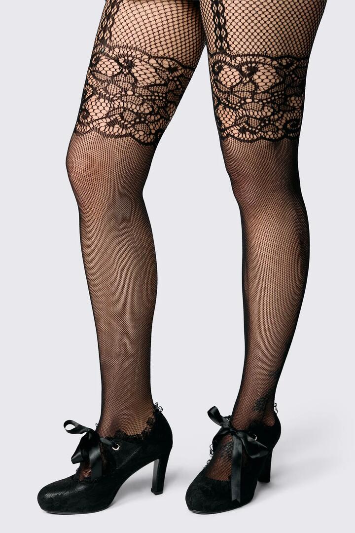Image of Lingerie. Product name - Suspender Look Fishnet Tights in Black colour by brand - Dangerfield