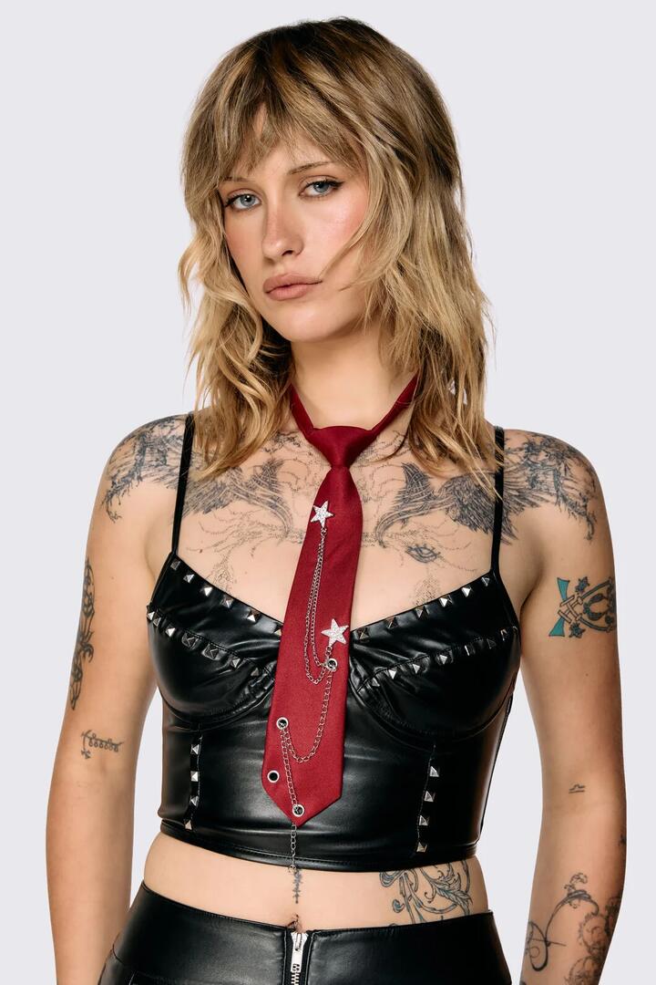 Image of Charms. Product name - Star Charm Adjustable Tie in Red colour by brand - Dangerfield