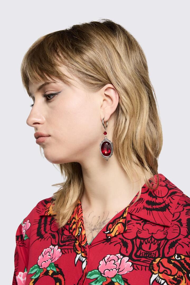 Image of Earrings. Product name - Red Stone Earrings in Silver colour by brand - Dangerfield