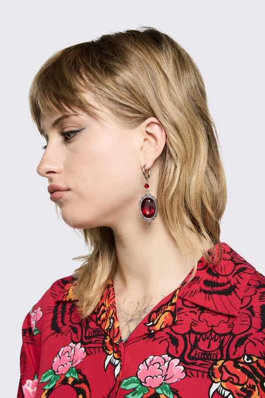Image of Earrings. Product name - Red Stone Earrings in Silver colour by brand - Dangerfield