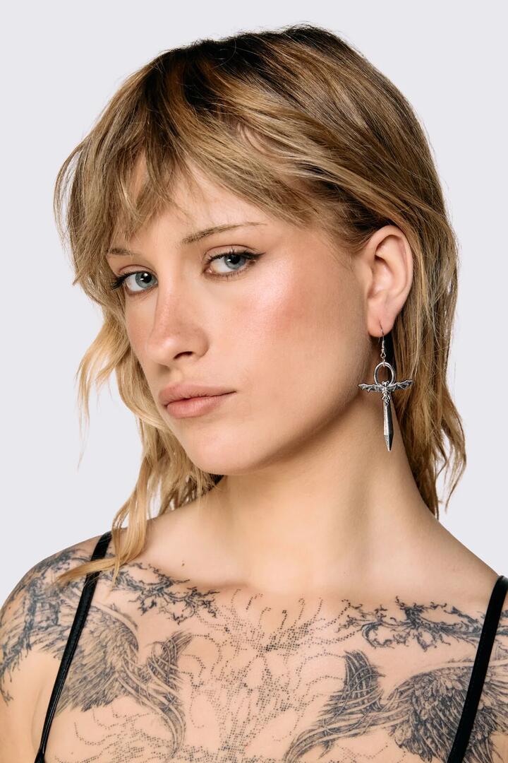 Image of Earrings. Product name - Bat Dagger Earrings in Silver colour by brand - Dangerfield