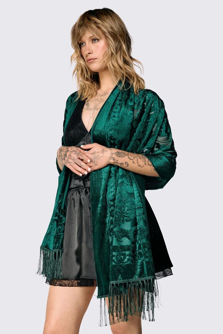 Image of Scarves & Shawls. Product name - Green Velvet Burnout Scarf in Green colour by brand - Dangerfield