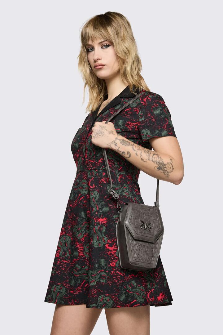Image of Bags. Product name - Spider Coffin Crossbody Bag in Dark Grey colour by brand - Black Friday