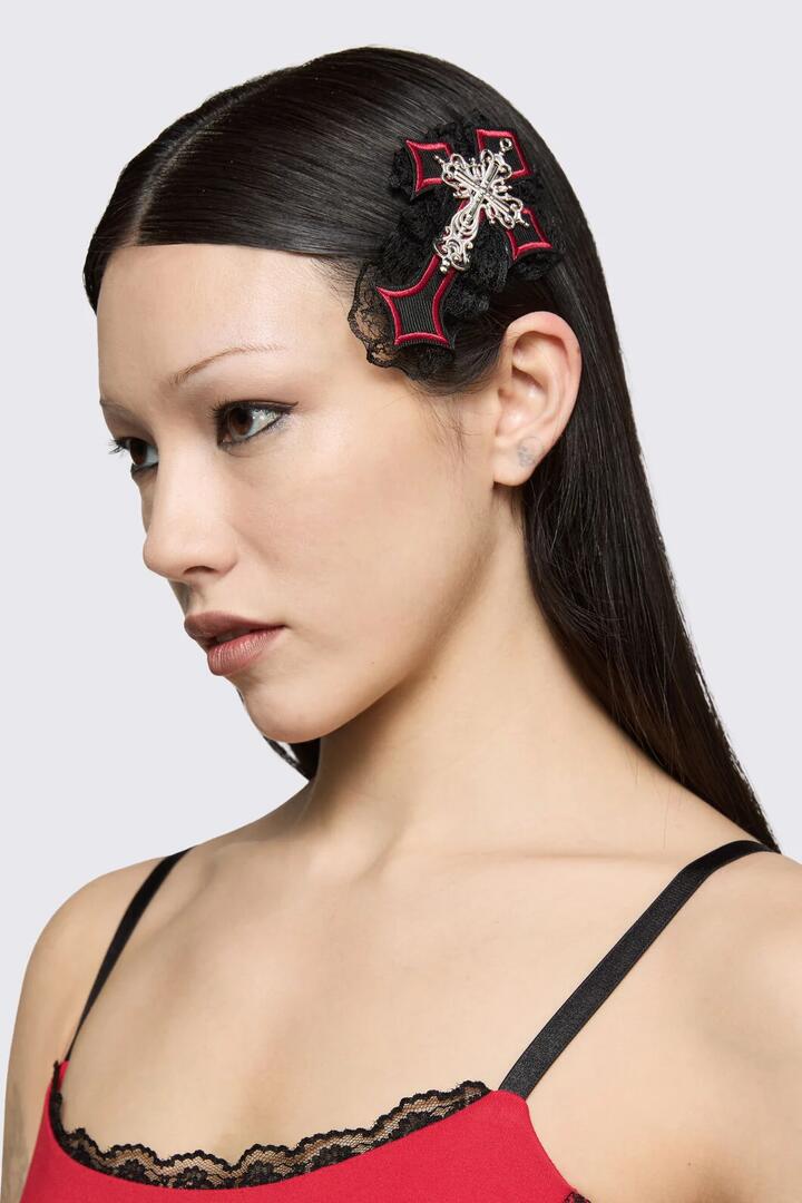 Image of Hair Accessories. Product name - Gothic Cross Hair Clip in Black Red colour by brand - Black Friday