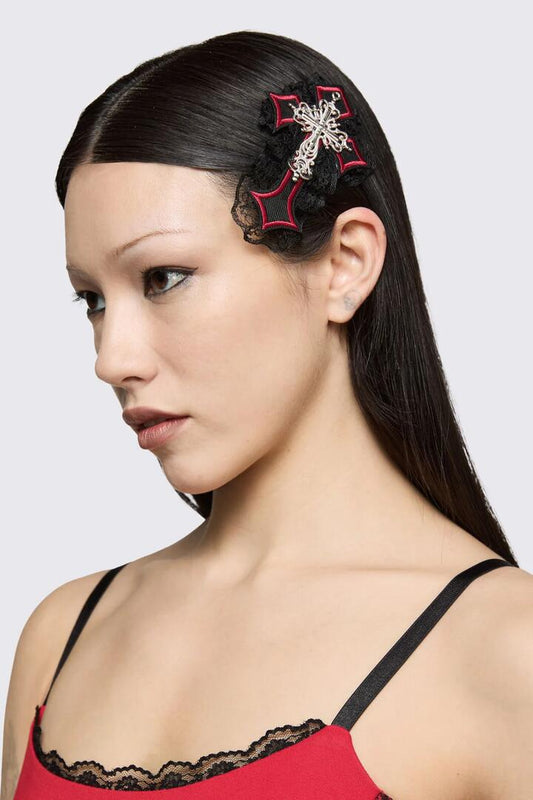Image of Hair Accessories. Product name - Gothic Cross Hair Clip in Black Red colour by brand - Black Friday