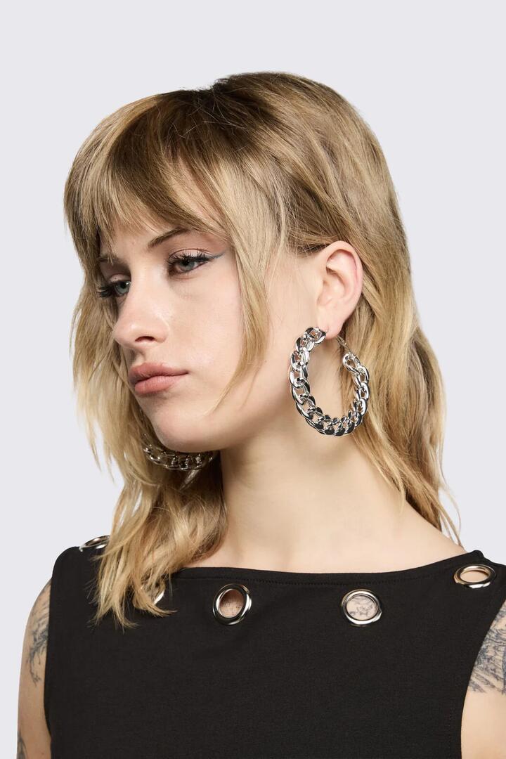 Image of Necklaces. Product name - Oversized Chain Hoops in Silver colour by brand - Black Friday