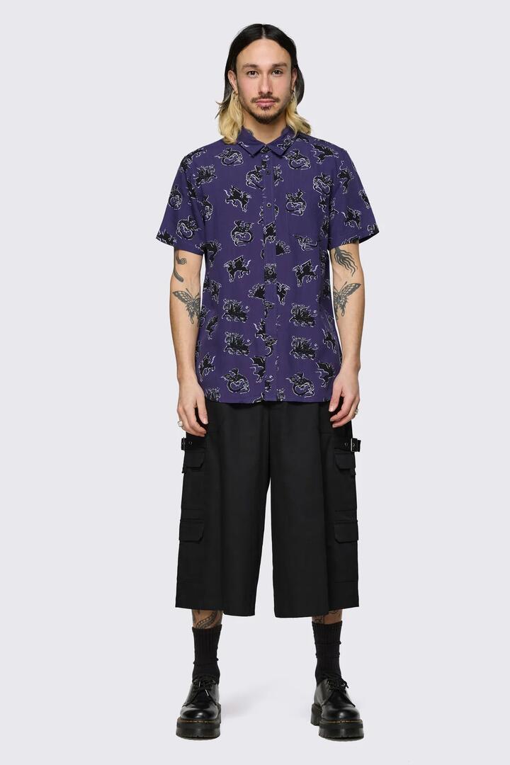 Image of Shirts. Product name - Monstre Short Sleeve Shirt in Purple colour by brand - Black Friday