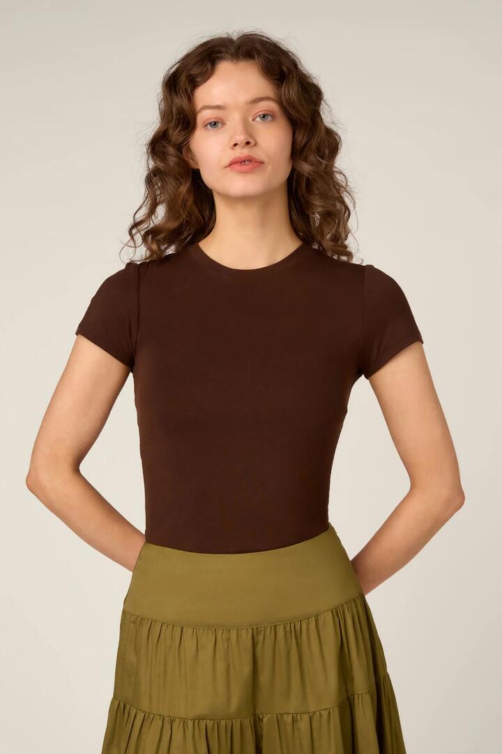 Image of T-Shirts. Product name - Andie Classic 90'S Tee in Chocolate colour by brand - Princess Highway