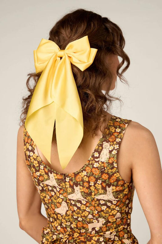 Image of Hair Accessories. Product name - Satin Bow Barrette Hair Clip in Yellow colour by brand - Princess Highway