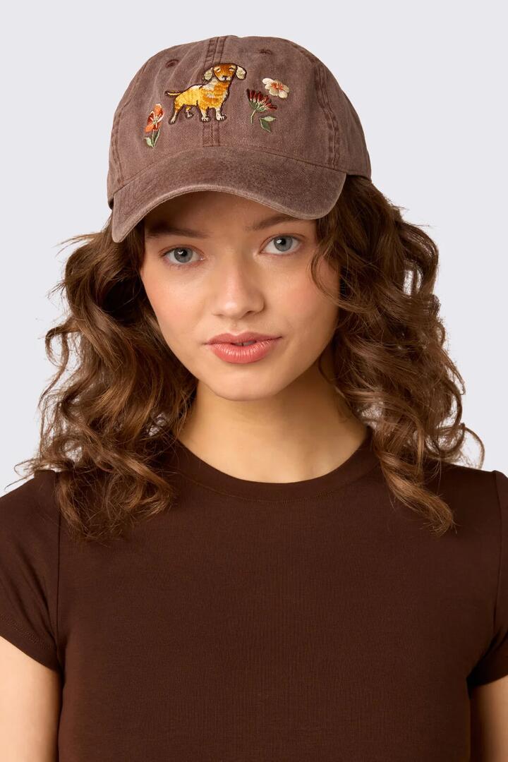 Image of Hats. Product name - Sweet Dog Embroidered Cap in Chocolate colour by brand - Princess Highway