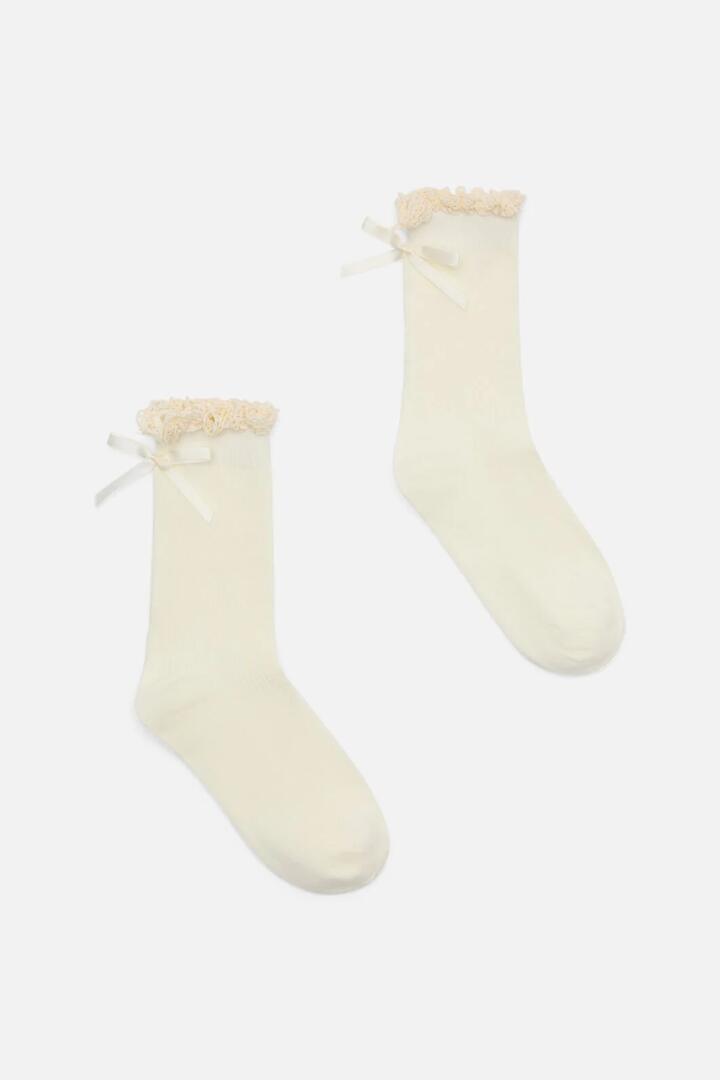 Image of Socks. Product name - Cream Bow Back Frill Socks in Cream colour by brand - Princess Highway