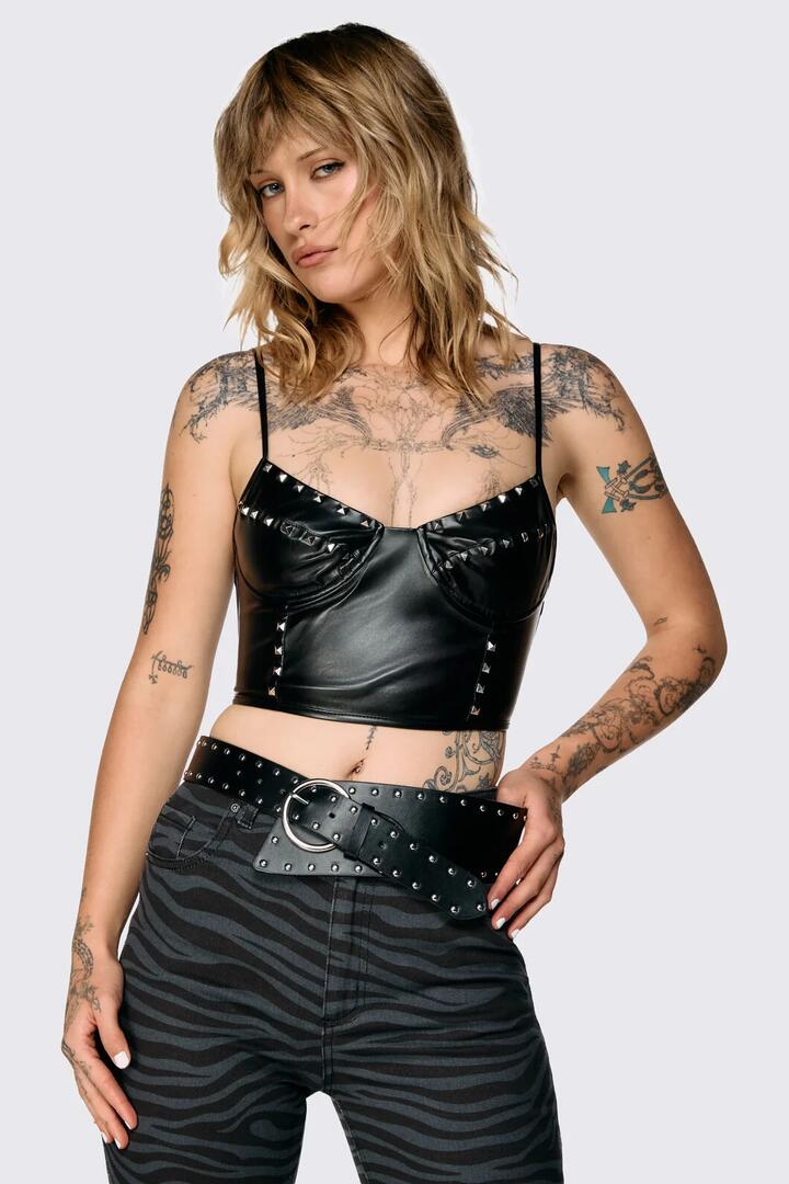 Image of Belts. Product name - Stud Low Slung Belt in Black colour by brand - Dangerfield