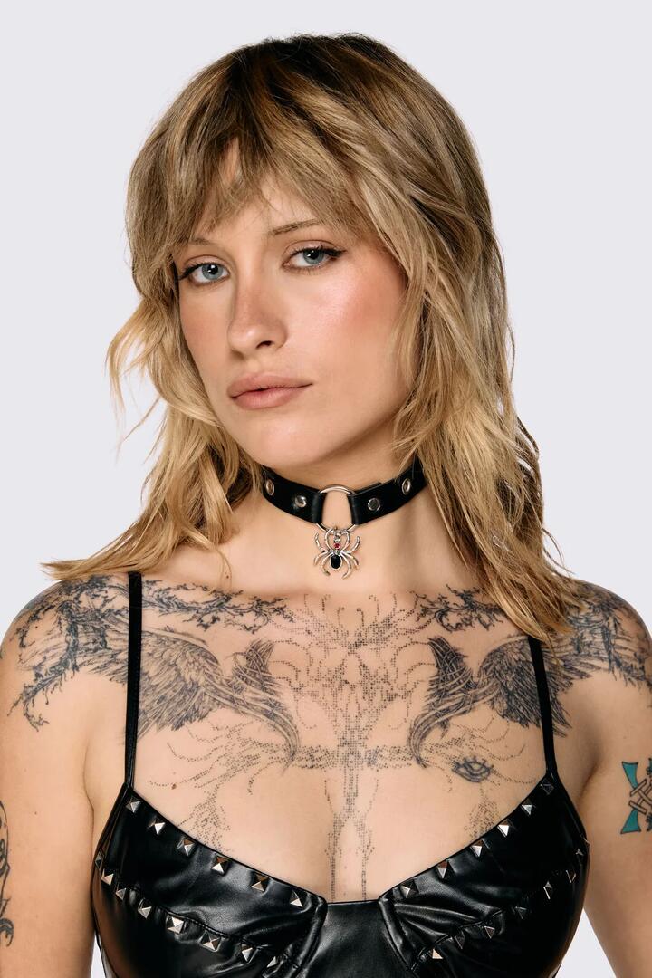 Image of Jewelry. Product name - Spider Choker in Black colour by brand - Dangerfield