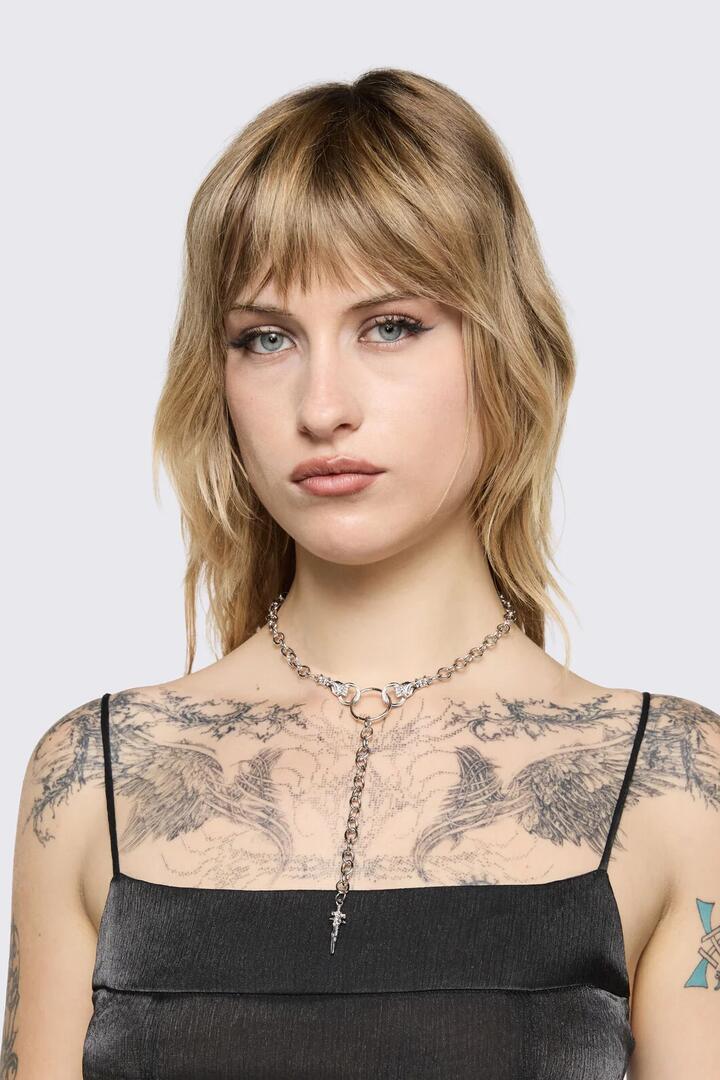 Image of Necklaces. Product name - Dagger Drop Chain Necklace in Silver colour by brand - Black Friday