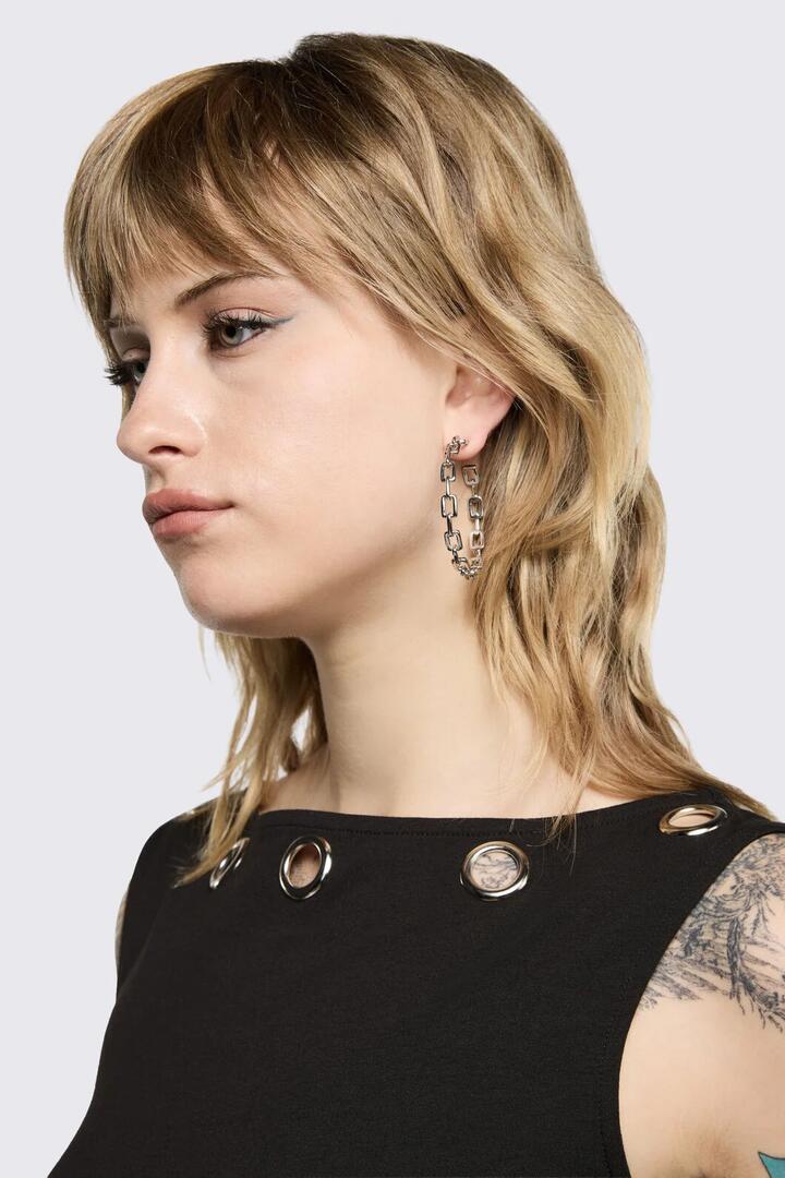 Image of Necklaces. Product name - Chain Hoop Studs in Silver colour by brand - Black Friday