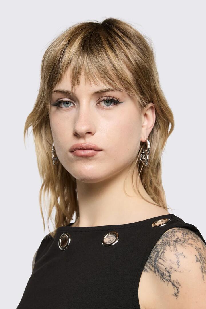Image of Earrings. Product name - Faux Skull Stretched Earrings in Silver colour by brand - Black Friday