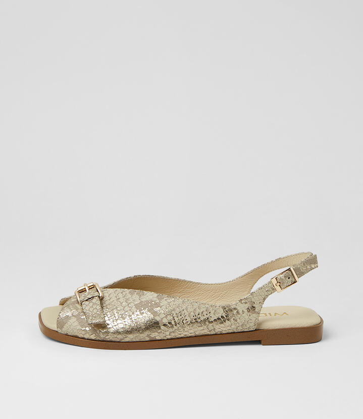 Image of Sandals. Product name - Pepe Ivory Gold Snake Leather Sandals in Ivory&Gold Snake colour by brand - MIDAS