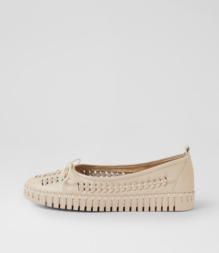 Image of Flats. Product name - Hangon Milk Leather Flat Shoes in Milk-Milk Sole colour by brand - MIDAS