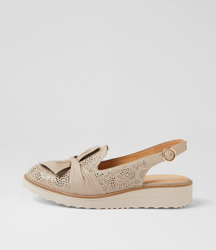 Image of Flats. Product name - Oddie Vanilla Leather Slingbacks in Vanilla-Vanilla Sole colour by brand - MIDAS