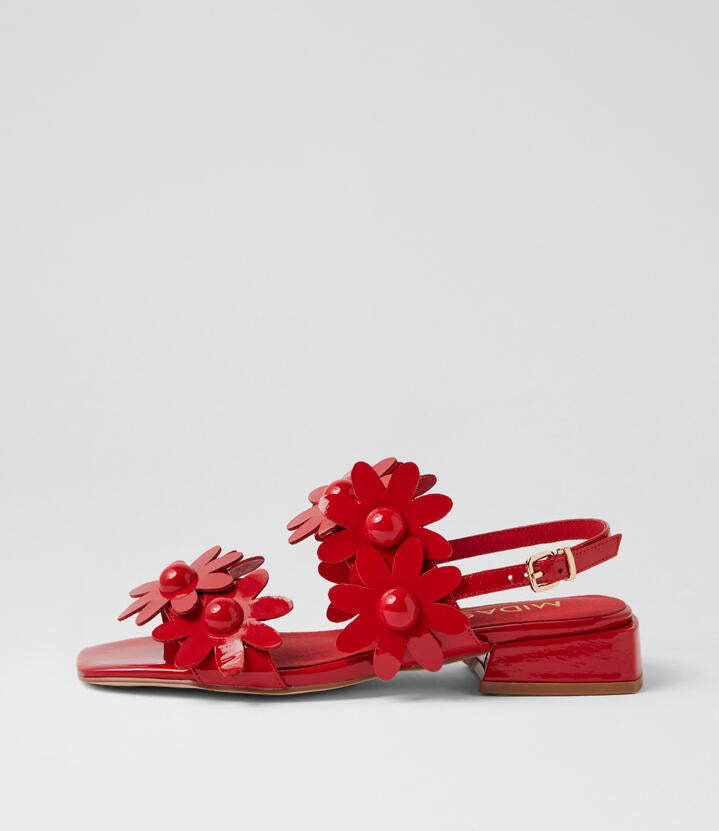Image of Sandals. Product name - Primas Red Patent Leather Sandals in Red colour by brand - MIDAS