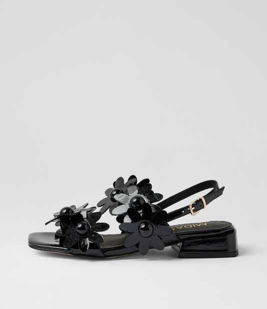 Image of Sandals. Product name - Primas Black Patent Leather Sandals in Black colour by brand - MIDAS