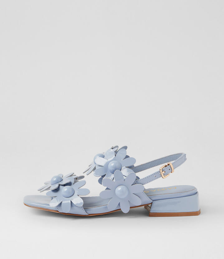 Image of Sandals. Product name - Primas Cornflower Patent Leather Sandals in Cornflower colour by brand - MIDAS