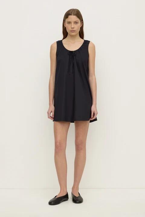 Image of Dresses. Product name - Holly Black Cotton Front Tie Sleeveless Mini Dress in Black colour by brand - Assembly Label