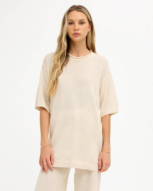 Image of a model wearing Tops. Product name - Roxy Shadows Top Pebble in Pebble colour by brand - Roxy