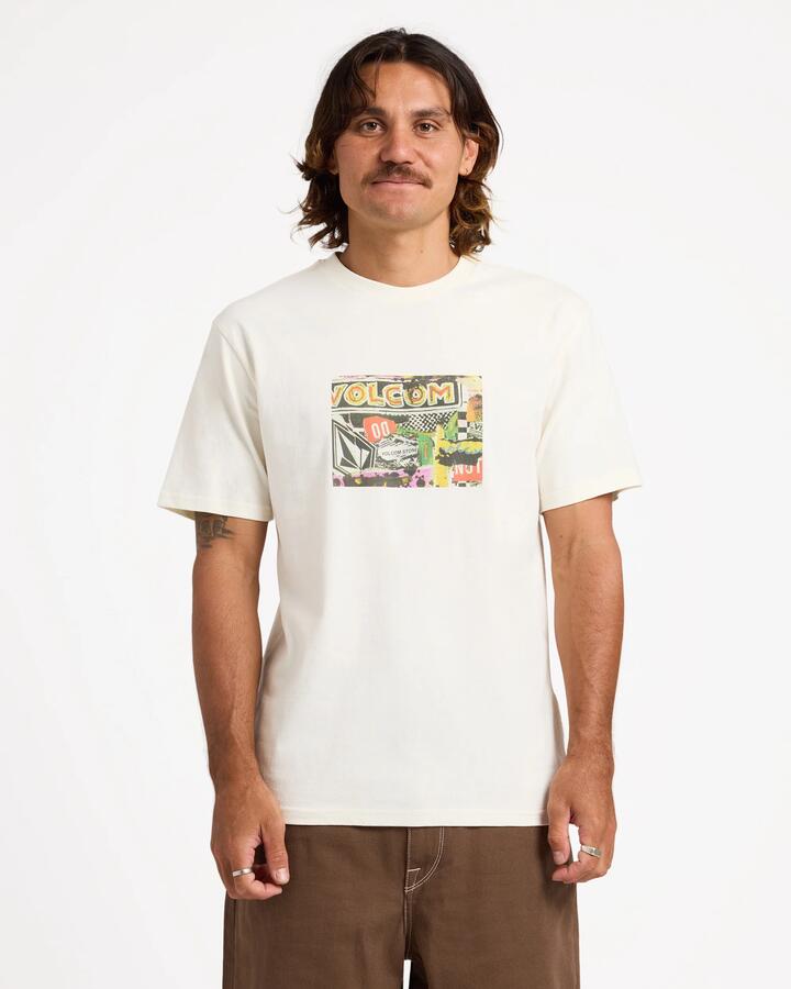 Image of T-Shirts. Product name - Volcom Mens Postered T-Shirt Off White in Off White colour by brand - Volcom