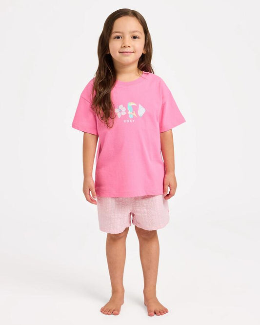 Image of T-Shirts. Product name - Roxy Girls 2-7 Ocean Lover T-Shirt Pink Carnation in Pink Carnation colour by brand - Roxy