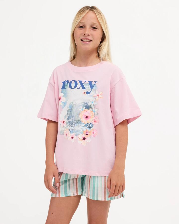 Image of T-Shirts. Product name - Roxy Girls 8-16 Summer Swell T-Shirt Powder Pink in Powder Pink colour by brand - Roxy