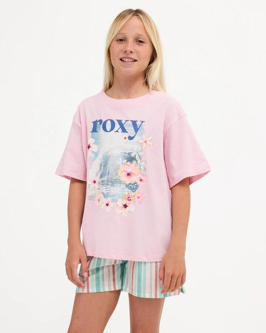 Image of T-Shirts. Product name - Roxy Girls 8-16 Summer Swell T-Shirt Powder Pink in Powder Pink colour by brand - Roxy